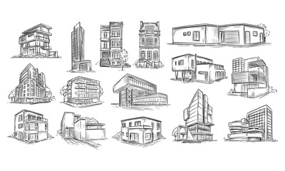 city buildings handdrawn collection