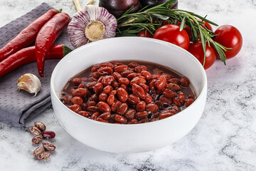 Red canned beans in the bowl