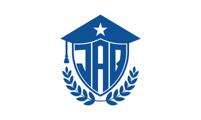 JAQ three letter iconic academic logo design vector template. monogram, abstract, school, college, university, graduation cap symbol logo, shield, model, institute, educational, coaching canter, tech