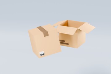 Parcels box, Cardboards boxes, Delivery package box icon Online delivery transportation logistics concept on blue background. minimal cartoon.3D Rendering. Banner, a place for text, copy space.