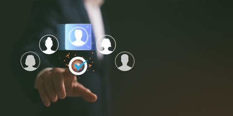 Human resource management, HR recruitment hiring concepts, Human resources job applicant selection. The process of selecting people to join the work of the HR.