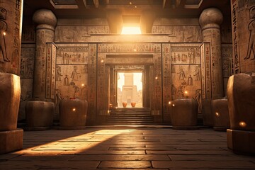 Hieroglyphs in an ancient temple. 3D rendering, AI Generated