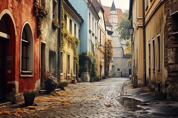 Old street in Cesky Krumlov, Czech Republic. Beautiful cityscape, AI Generated - obrazy, fototapety, plakaty