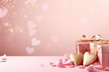 Gift box and heart with glitter light effect decoration and bokeh. Valentine day sale banner template background design.