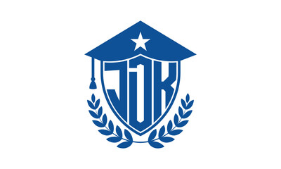 JDK three letter iconic academic logo design vector template. monogram, abstract, school, college, university, graduation cap symbol logo, shield, model, institute, educational, coaching canter, tech