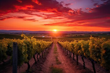 Vineyards in Tuscany, Italy. Rural landscape at sunset, AI Generated