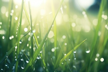 Sunlit blades of grass with dewdrops shimmering like diamonds, a breathtaking display of nature's radiance