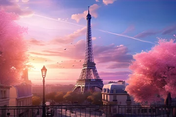 Deurstickers Eiffel Tower in Paris, France. Beautiful sunset over the Eiffel Tower, AI Generated © Iftikhar alam