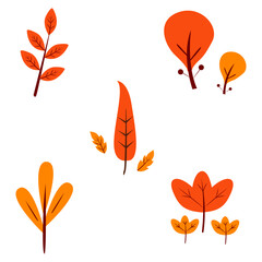 Set of Autumn Leaves. Isolated On White Background. Vector Icon