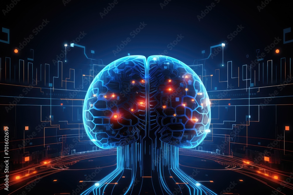 Poster abstract technology background with human brain. artificial intelligence concept. 3d rendering, ai g