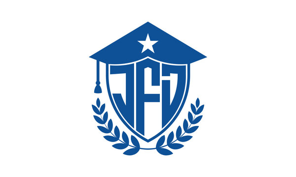 JFD three letter iconic academic logo design vector template. monogram, abstract, school, college, university, graduation cap symbol logo, shield, model, institute, educational, coaching canter, tech
