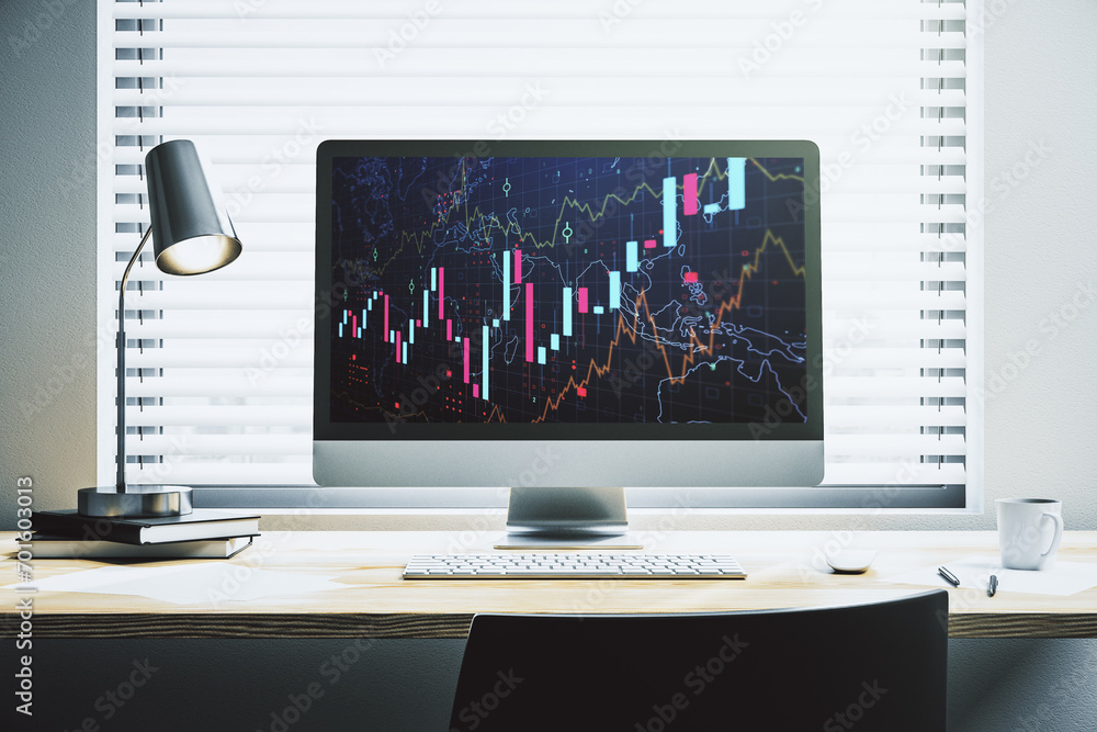 Poster abstract creative financial diagram on modern computer monitor, banking and accounting concept. 3d r