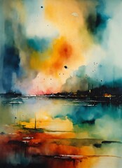 an abstract painting with the style of Mikael Brandrup, water colours, cinematic, modern art
