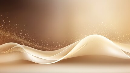 Luxury cream color background with golden line elements and curve light effect decoration and bokeh. Generative Ai