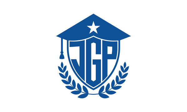 JGP three letter iconic academic logo design vector template. monogram, abstract, school, college, university, graduation cap symbol logo, shield, model, institute, educational, coaching canter, tech
