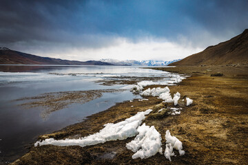 Winter Scene: Frozen Lake Tso Moriri, Ladakh, India