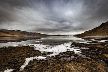 Winter Scene: Frozen Lake Tso Moriri, Ladakh, India