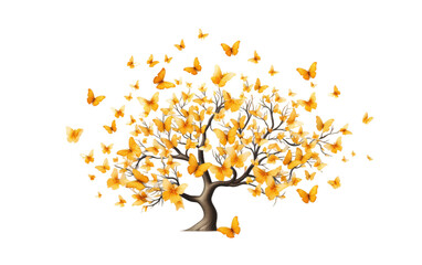 Butterfly Alights on Tree in Graceful Harmony on White or PNG Transparent Background