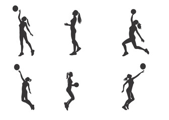 Woman Volleyball player silhouette collection.Vector illustration.