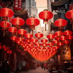 Fototapeta na wymiar Chinese lantern decoration for Chinese Lunar Newyear in China town neighbourhoods area.