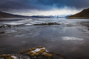 Winter Scene: Frozen Lake Tso Moriri, Ladakh, India