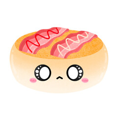 Cute Pancake Mascot Character Kawaii Cartoon Pancake With Topping Bacons And Sauce Cartoon illustration Pancake Drawing Fluffy Japanese Pancake Big Pancake