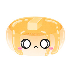 Cute Pancake Mascot Character Kawaii Cartoon Pancake With Topping Honey Maple Syrup And Butter Cartoon illustration Pancake Drawing Fluffy Japanese Pancake Big Pancake