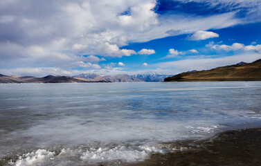 Winter Scene: Frozen Lake Tso Moriri, Ladakh, India