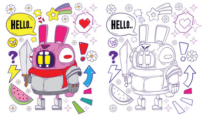 Naklejka premium cute animal doodle illustration for book drawing page