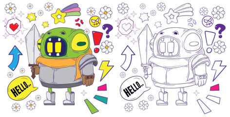 cute animal doodle illustration for book drawing page