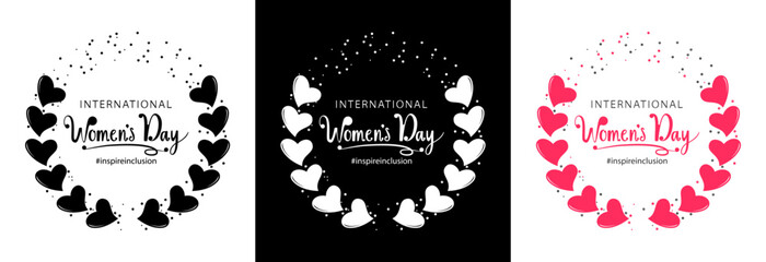 A wreath of love hearts and the inscription Happy Women's Day. Greeting card or icon for the day of the holiday.