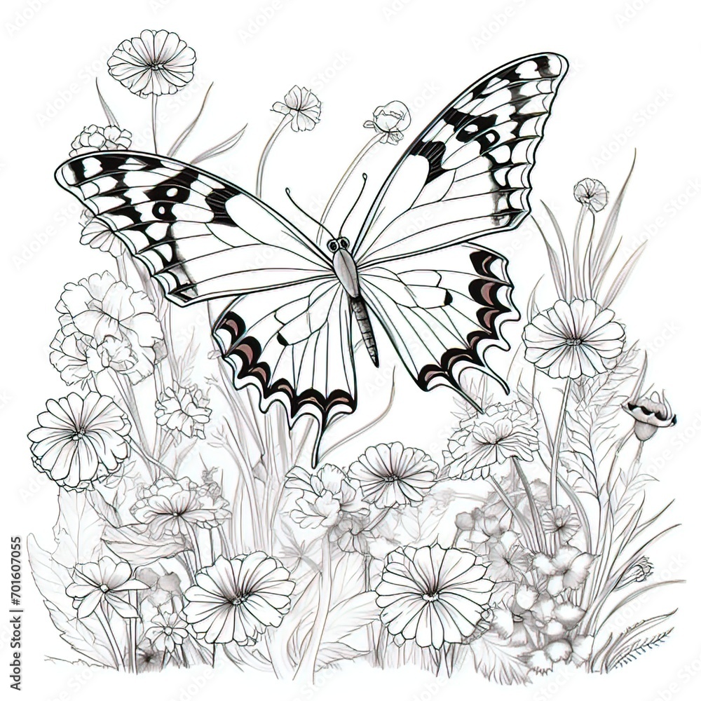 Poster Clean coloring book page of a Butterfly