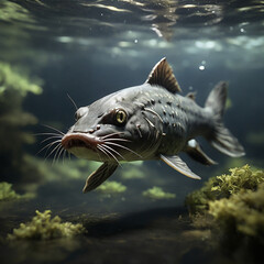 Obraz premium Catfish Mystical Dive into the Hidden Realms of Freshwater Majesty ai generated