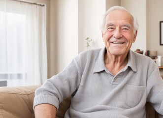 Brightly Smiling Elderly Senior Man Radiating Joy and Cheerfulness