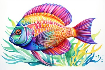 Watercolor of a tropical fish against a clean, white canvas.