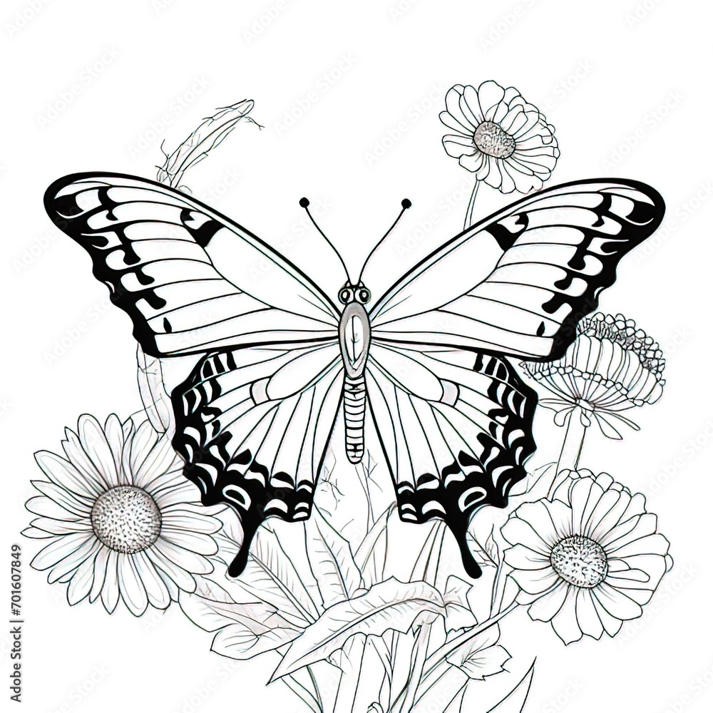 Sticker Clean coloring book page of a Butterfly