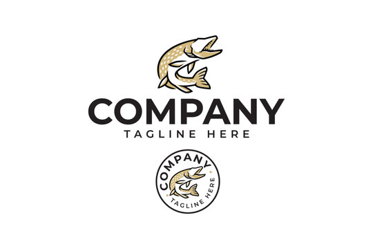 Northern pike fish modern logo design for fishing shop and adventure hobby