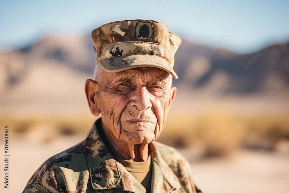 Canvas Prints portrait of an elderly soldier in the desert. selective focus.