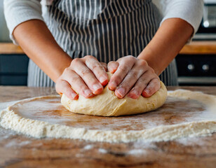 hands of the baker's woman knead dough
