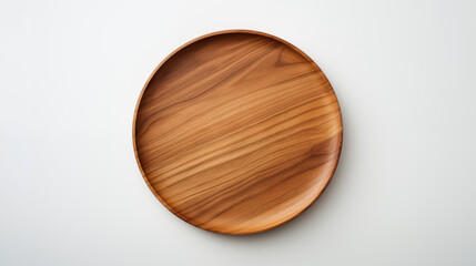 Circle wood tray isolated on white background.