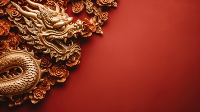 Happy new year 2024 year of the golden dragon zodiac on red paper background concept for Happy Chinese New Year banner template. Traditional Lunar festival red grunge paper background.