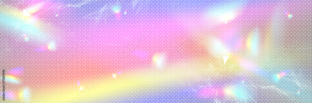 Poster iridescent flare background with transparent overlay effect. realistic vector illustration of crysta