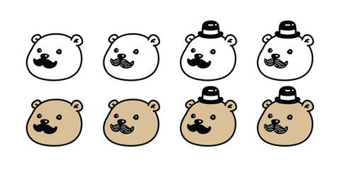 Bear polar icon mustache beard vector hat pet character cartoon symbol tattoo illustration clip art isolated design