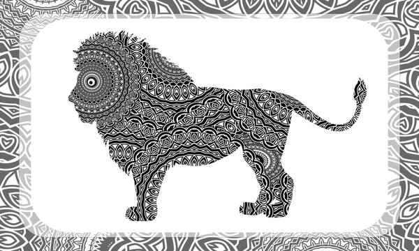 Animal. Coloring Page. Coloring Book. Colouring picture with lion drawn in zentangle style. Antistress freehand sketch drawing. Vector illustration.