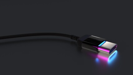 USB type C cable isolated on dark grey 3D computer generated image 