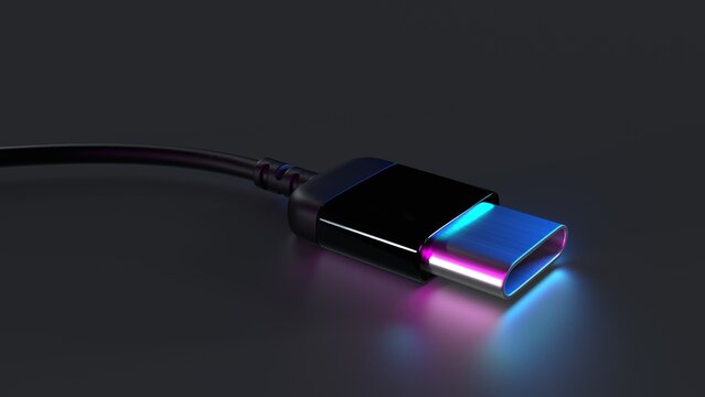 USB type C cable isolated on dark grey 3D computer generated image 