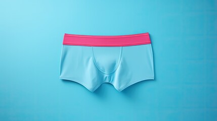 Blue men's underpants with a red stripe on a blue background.