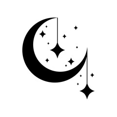 Black crescent moon with stars icon vector design © Jedsada Naeprai