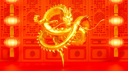 3d rendering of chinese dragon illustration(Translation : happy new year） 