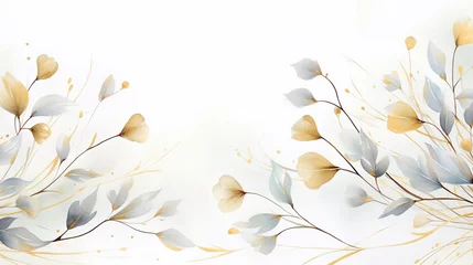Fotobehang Spring floral in watercolor vector background. Luxury wallpaper design with leaf branch, eucalyptus, line art. Elegant gold botanical illustration suitable for fabric, prints, cover.  Generative Ai © mahaart